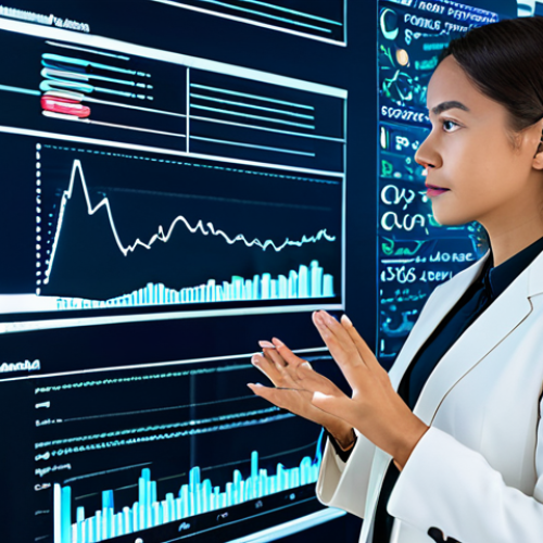 Home 14 A professional female researcher in modest business attire, focused intently on a holographic data display showcasing intricate language learning trends and AI integration models. She is positioned in a sleek, futuristic research lab, with large digital screens in the background subtly displaying complex linguistic patterns and analytical charts. The scene emphasizes innovation and data-driven insights in language education, fully clothed, appropriate attire, safe for work, professional, perfect anatomy, correct proportions, natural pose, well-formed hands, proper finger count, natural body proportions.