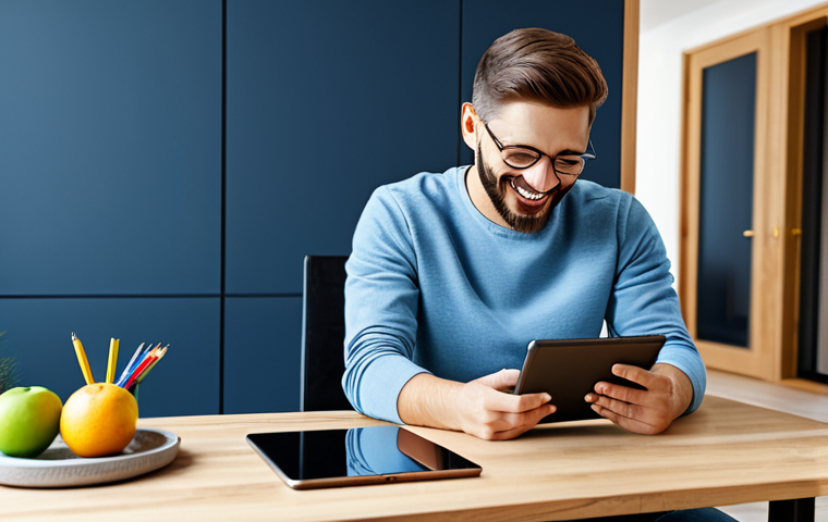 언어 교육 콘텐츠 개발 - Personalized Language Learning**

"A student happily using a language learning app on a tablet, sitt...