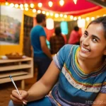 언어 교육에서의 영상 교육 - A young adult woman, dressed casually in comfortable jeans and a t-shirt, sits on a cozy sofa, deepl...