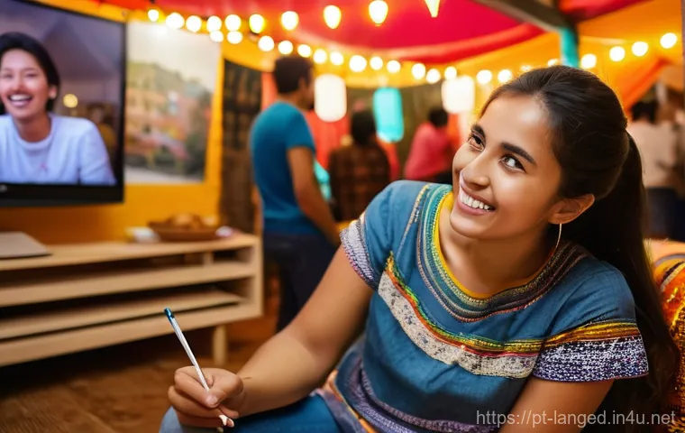 언어 교육에서의 영상 교육 - A young adult woman, dressed casually in comfortable jeans and a t-shirt, sits on a cozy sofa, deepl...