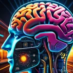 언어 학습의 인지적 요소 - **Prompt:** "A vibrant and dynamic illustration of a human brain actively 'working out' in a stylize...